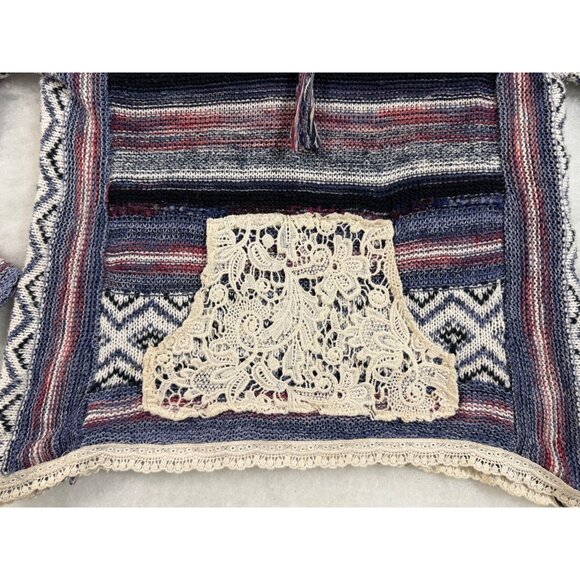 American Rag M Crochet Trim Boho Hoodie Sweater Multicolor Cotton Blend Indie - Picture 5 of 12